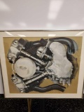 Motorcycle engine picture, appears to be signed by Jack D Hamilton?
