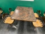 4 person cafeteria table, with attached swivel chairs, approx 36 x 48 inch top
