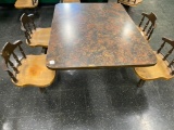 4 person cafeteria table, with attached swivel chairs, approx 36 x 48 inch top