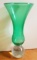 Green Glass Vase with Clear Bubbled Base