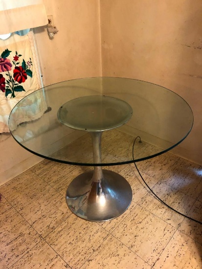Vintage Mid Century Modern Glass Table with Metal Base