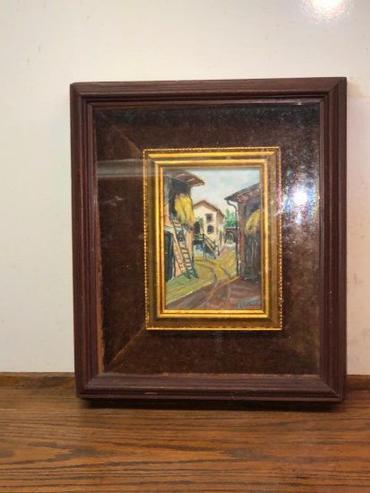 Bronze Velvet Lined Shadowbox with Painting