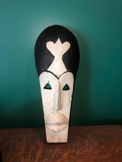 Black and White Carved African Wooden Tribal Mask