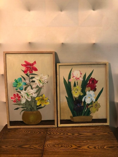 2 Flower Painting by Roy Board Circa 1965