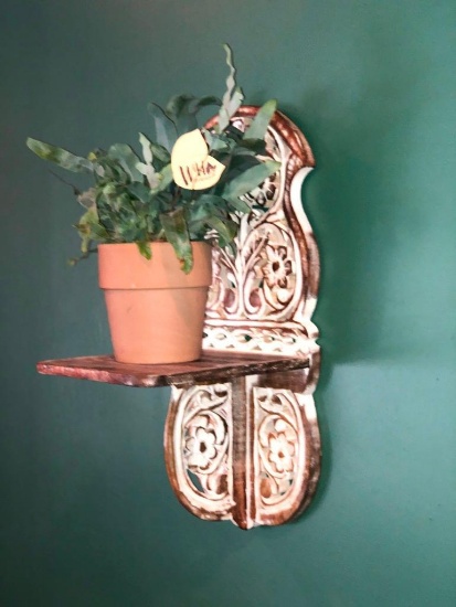 Wood Carved Shabby Chic Hanging Wall Shelf