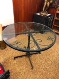 Vintage Round Forged Wrought Iron Glass Table