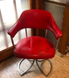 Red Vinyl Vintage Mid Century Chair with Chrome Base