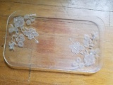 Glass Platter with Etched Floral Design