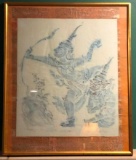 Framed Temple Rubbing of Buddist Temple with Gilded Matting