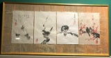 4 Panel Japanese Pen and Ink Drawings