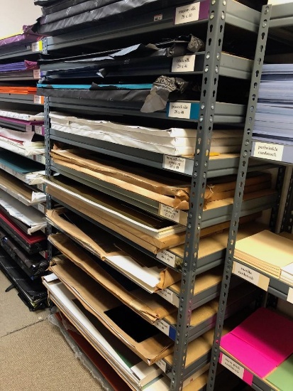 Contents of Shelf of Specialty Mirricard - Shiny Cardstock. Many Cool Must See Colors!