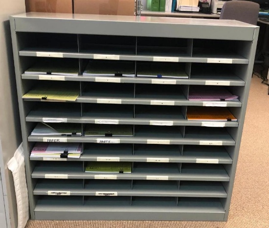 36 bin industrial metal paper shelf