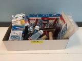 Assorted erasers, paint rollers, bags and paint