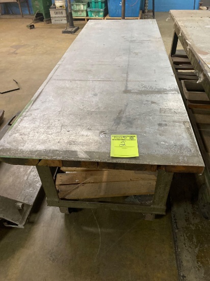 Metal work table on heavy duty casters, 96 x 32 inches, 35 tall