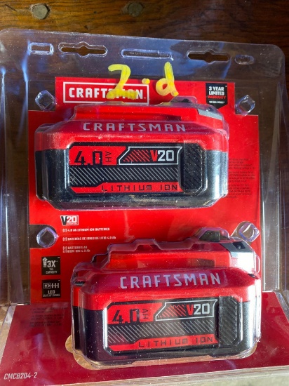 Pack of (2) New Craftsman 20v Lithium Ion cordless tool batteries