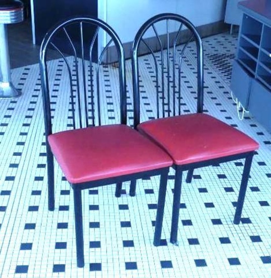 Black Framed Chairs with Red Vinyl X 4