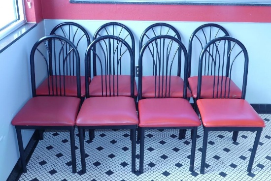 Black Framed Chairs with Red Vinyl X 8