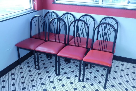 Black Framed Chairs with Red Vinyl X 8