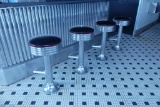 4 X Soda Fountain Style Chrome Stools with Black Vinyl Seats