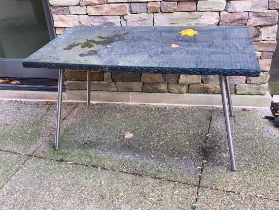 Outdoor Mid Century Look Wicker Table with Glass Top