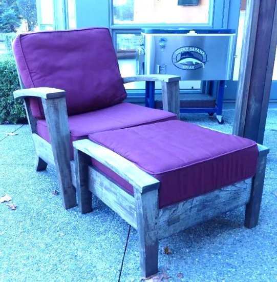 Rockwood Teak Chair & Ottoman with Red Cushions