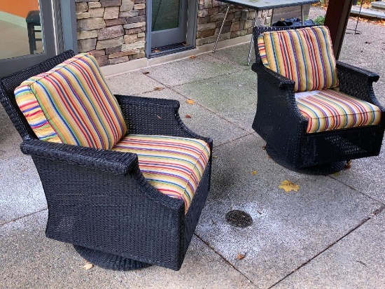 2 Outdoor Black Wicker Swivel Rocking Chairs