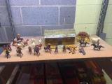 Vintage toy cabin and figurines