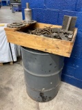 Empty 55gal drum, gage blocks, hooks and more