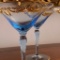 5 Delicate Blue Glass and Gold Martini Glasses