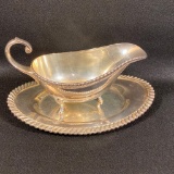 Silver Colored Gravy Boat & Tray