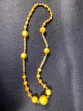 Retro Citrine and Gold Colored Beaded Necklace