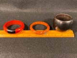 Ebony, Redish and Carved Bracelets