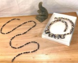 Magnetic Necklace/ Bracelet, Wooden Inlaid Necklace & Green Horn - Marked