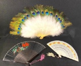 Peacock Feather Fan with 2 Asian Inspired Fans