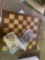 Wooden mini foldable chess/checkers set