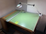 Vintage wooden drafting table w/ lamp.