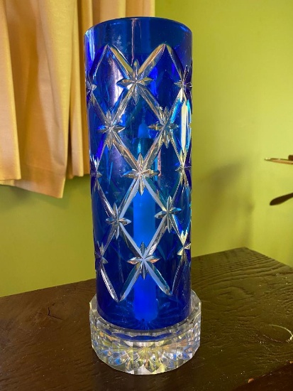 Blue Etched Candle Cover and Base