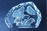 Butterflies Crystal Etched Paperweight Sculpture