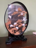 Asian Crain Landscape in Oval Glass