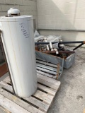 Scrap pile, water heater, pipe, 3 old heaters, with copper inside, and more