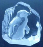 Mats Jonasson Penguin Crystal Etched Sculpture from Sweden - Signed