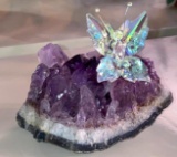 Amethyst Geode Gemstone Sculpture with Butterfly Crystal