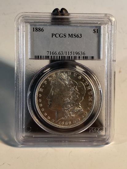 1886 Morgan Silver Dollar, graded MS63 by PCGS