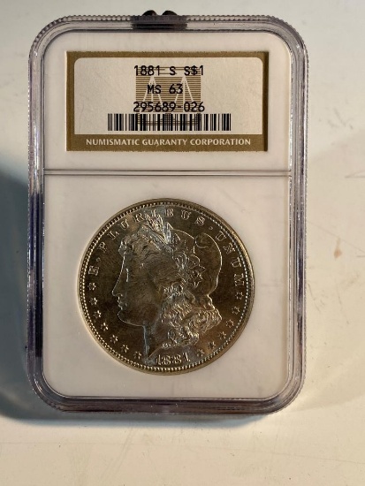1881S Morgan Silver Dollar, graded MS63 by NGC