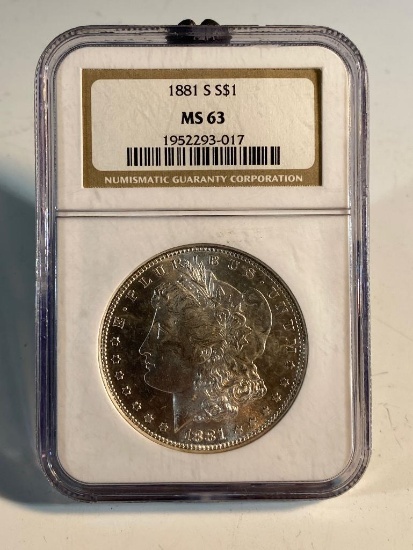1881S Morgan Silver Dollar, graded MS63 by NGC