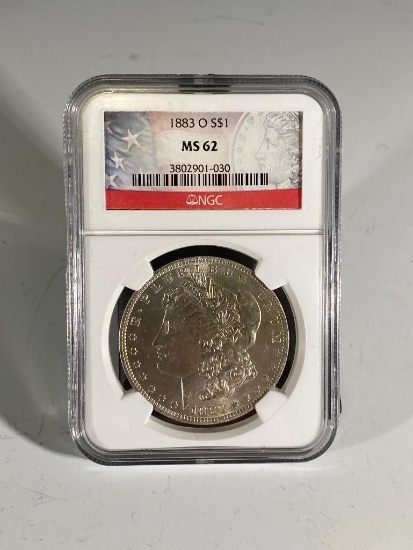 1883O Morgan Silver Dollar, graded MS62 by NGC