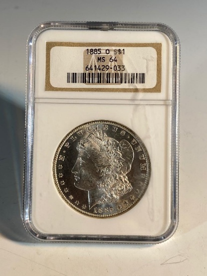 1885O Morgan Silver Dollar, graded MS64 by NGC