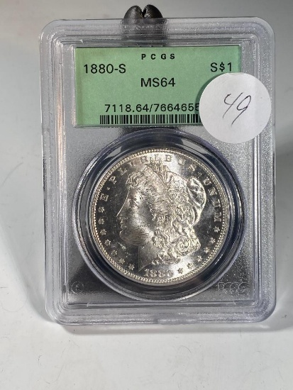 1880S Morgan Silver Dollar, graded MS64 by PCGS