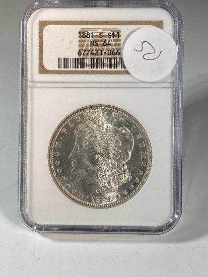 1881S Morgan Silver Dollar, graded MS64 by NGC