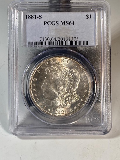1881S Morgan Silver Dollar, graded MS64 by PCGS